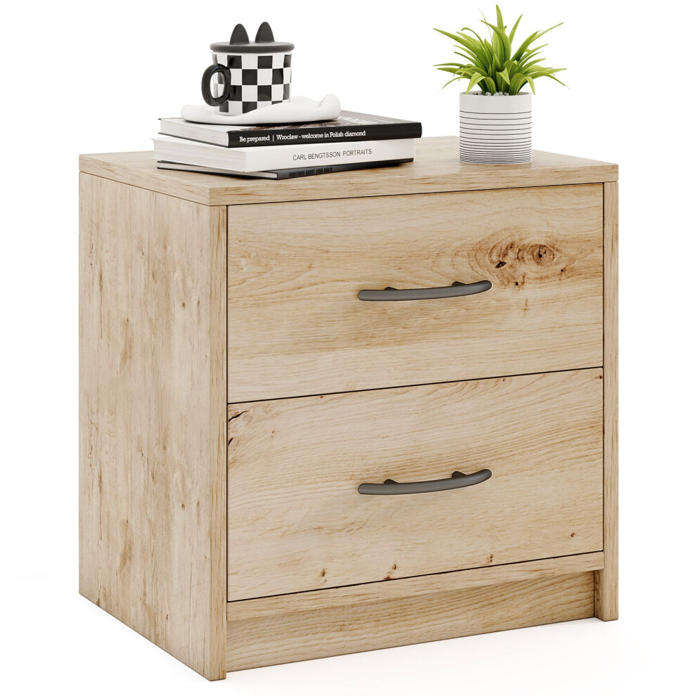 2-Drawer Nightstand Modern Bedside Table Accent Sofa Side Table-Oak