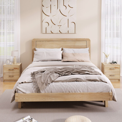 Casart 2-Drawer Nightstand Modern Bedside Table Accent Sofa Side Table-Oak 2