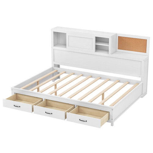 Casart Daybed Frame with 3 Storage Drawers Double Guest Bed