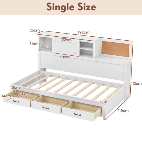 Casart Daybed Frame with 3 Storage Drawers Single Guest Bed 1