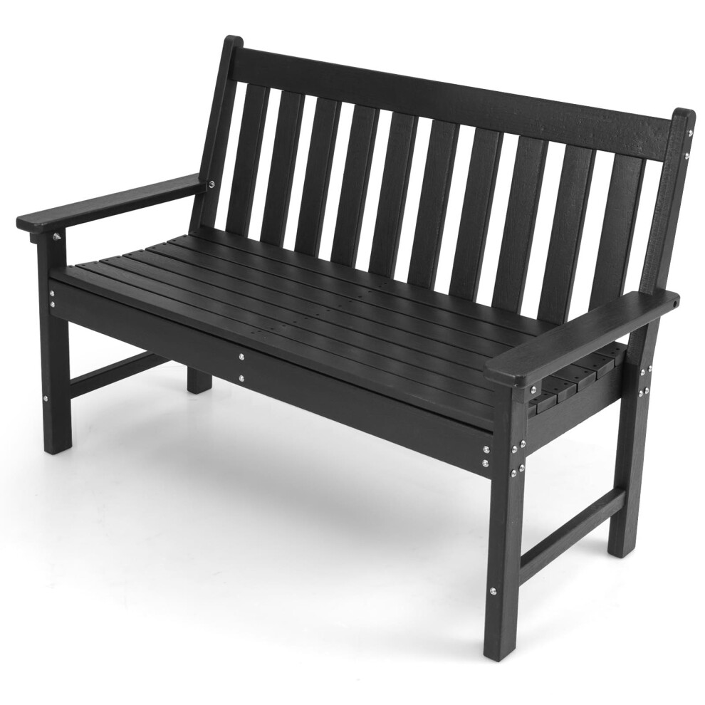 Outdoor 2-Person Bench All-Weather HDPE Patio Loveseat Chair-Black