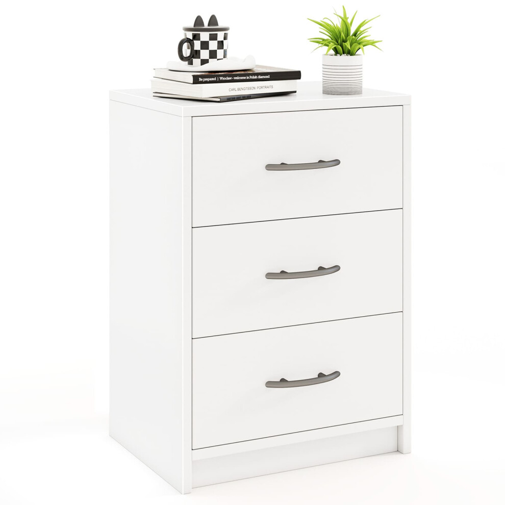 Casart 3-Drawer Nightstand Modern Bedside Table Accent Sofa Side Table- White