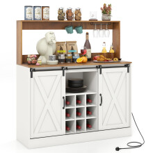 Farmhouse Coffee Bar Cabinet 120cm Wine Cabinet w/Charging Station