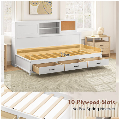 Casart Daybed Frame with 3 Storage Drawers Single Guest Bed 2