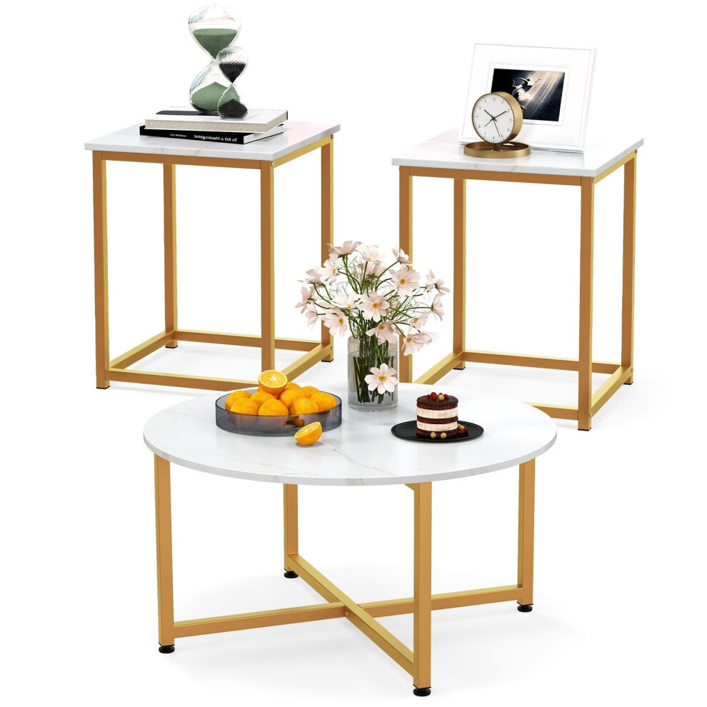 Set of 3 Modern Coffee Table Set Round Coffee Table and 2PCS Square End Tables-image-OPC-PFXGWN8-NEW
