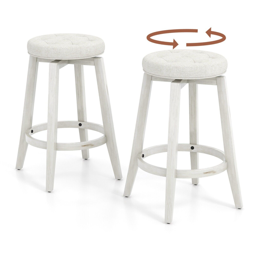 Set Of 2 Bar Stools Kitchen Upholstered Counter Height Chair 360 Swivel 66cm