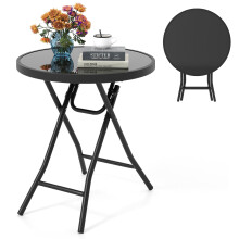 Folding Glass Table Portable Patio Coffee Table w/Footpads-Black