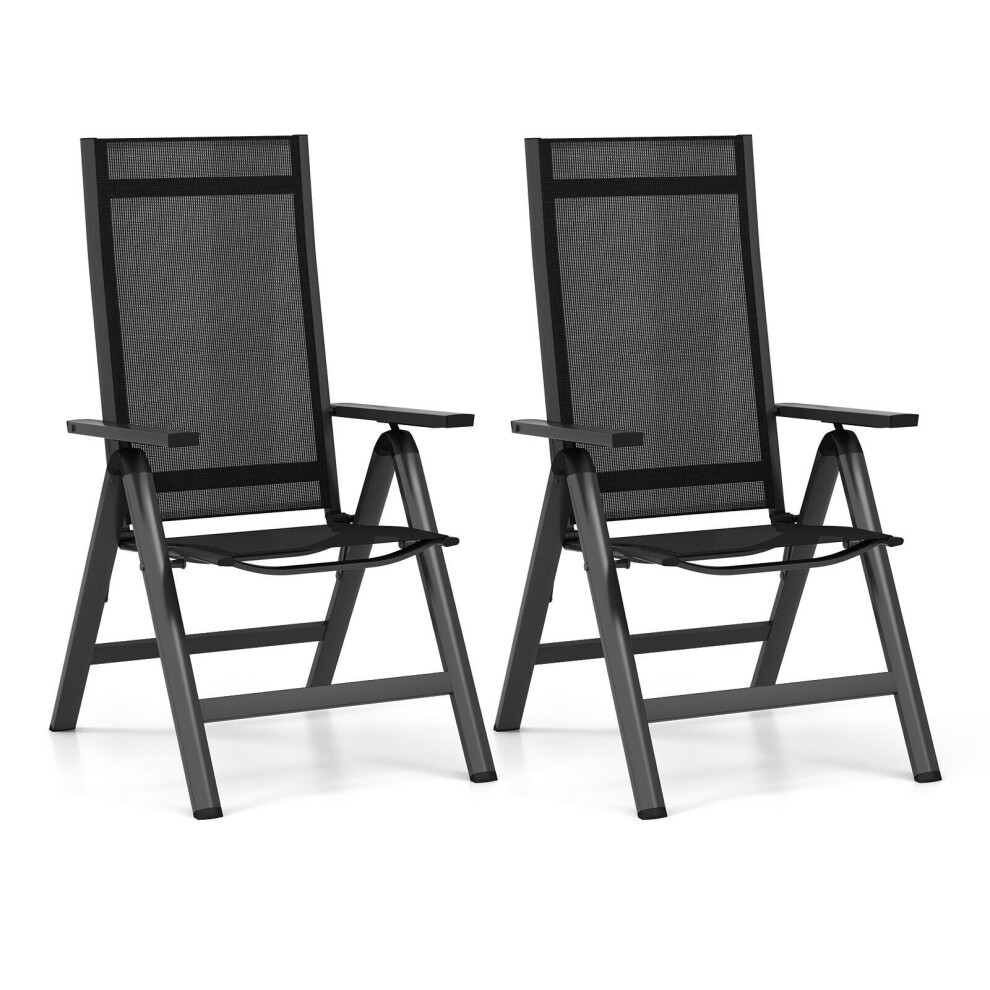 Set Of 2 Patio Folding Chairs Outdoor Dining Chairs w/7-Position Adjustable