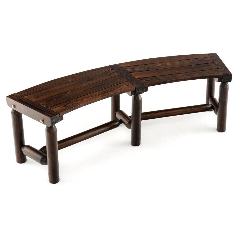 Garden Curved Bench Patio Carbonized Wood Dining Bench Loveseat Slatted Seat