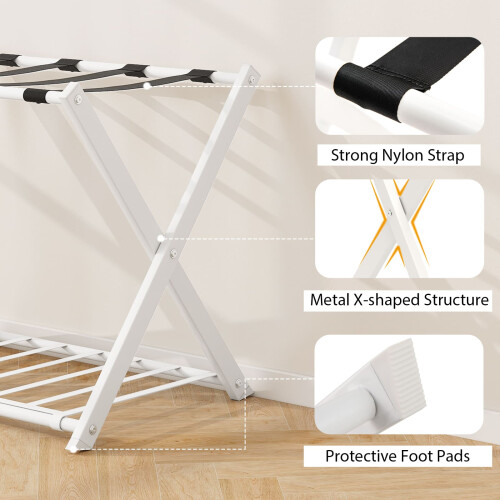 Casart Luggage Rack Folding Suitcase Stand with Storage Shelf-White 2
