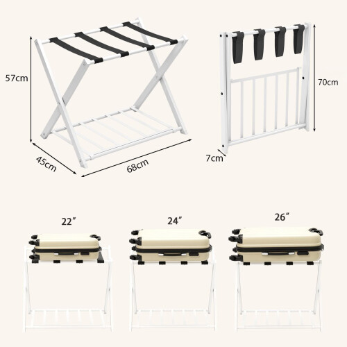 Casart Luggage Rack Folding Suitcase Stand with Storage Shelf-White 1