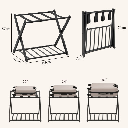 Casart Luggage Rack Folding Suitcase Stand with Storage Shelf-Black 1