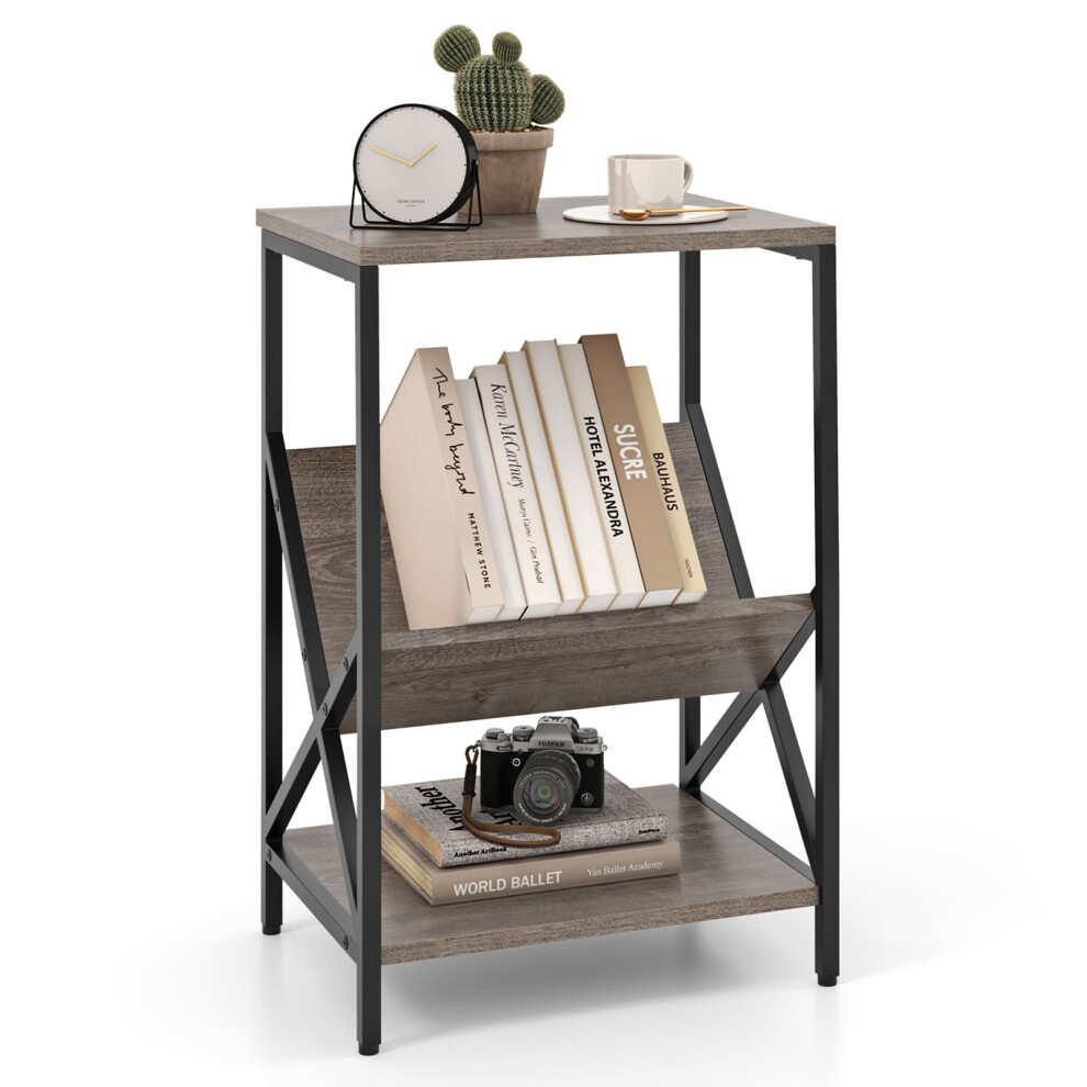 Record Holder Shelf 3-Tier Record Player Stand-Grey