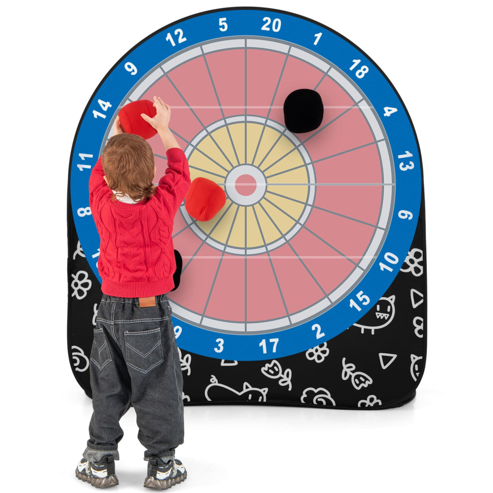 Kids Large Dart Board Foldable Dartboard w/4 Kick Balls-Black