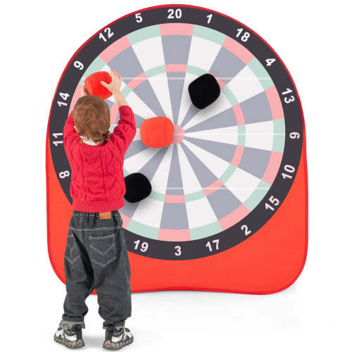 Casart Kids Large Dart Board Foldable Dartboard w/4 Kick Balls-Red
