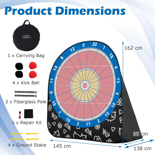 Casart Kids Large Dart Board Foldable Dartboard w/4 Kick Balls-Black 1