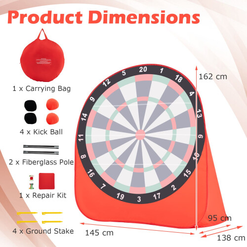 Casart Kids Large Dart Board Foldable Dartboard w/4 Kick Balls-Red 1