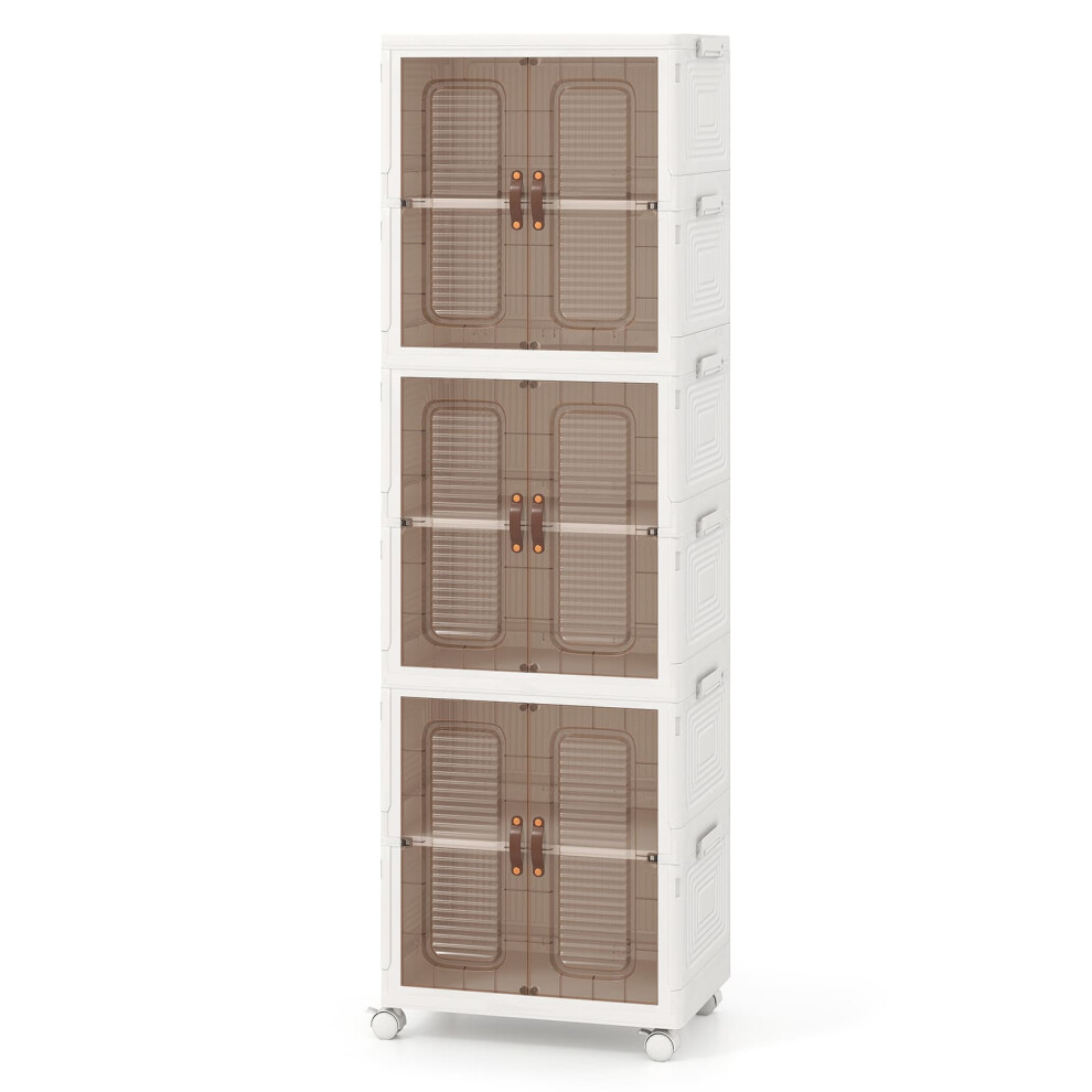 6-Cube Stackable Storage Bins 115L Shoes Boxes w/ Doors-White