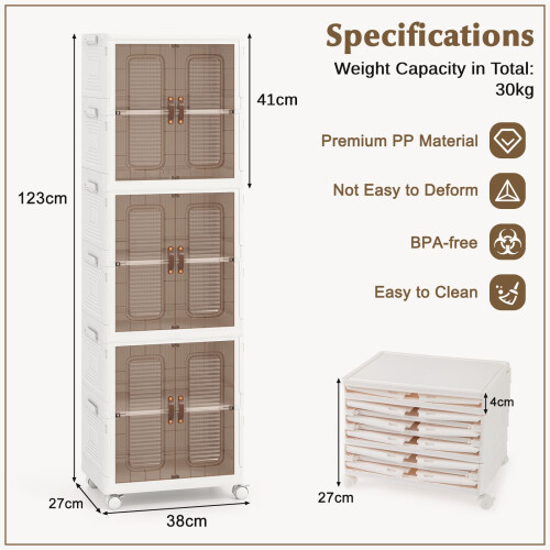 Casart 6-Cube Stackable Storage Bins 115L Shoes Boxes w/ Doors-White 1