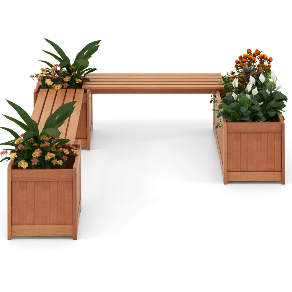 Hardwood Outdoor Planter Box Patio Plant Container w/ Seat-Natural