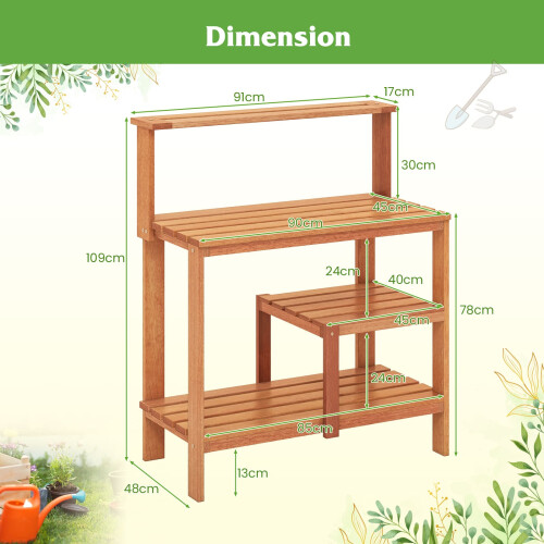 Casart Garden Potting Bench Table Multi-layer Planting Workstation Natural 2