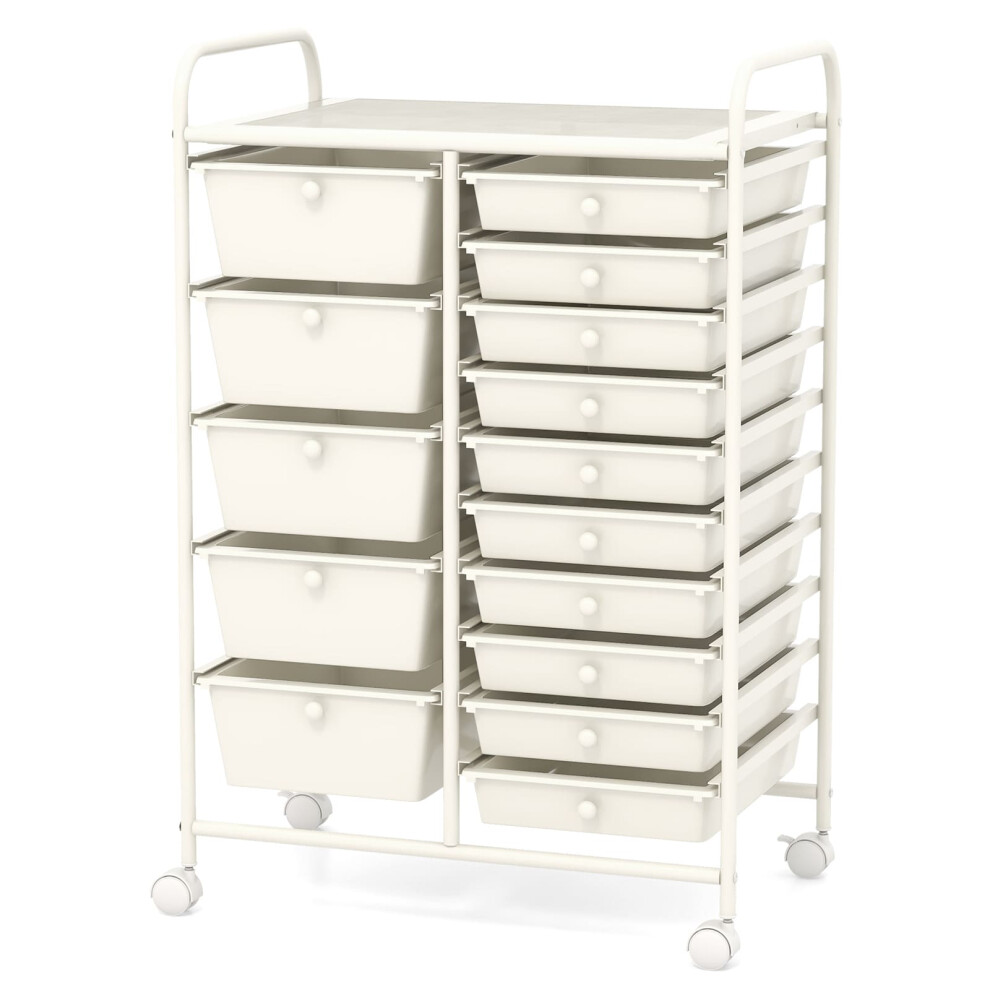 15 Drawers Storage Trolley Mobile Rolling Utility Cart-White