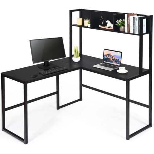 Casart L-Shaped Corner Computer Desk Large PC Table Workstation with Storage Bookcase