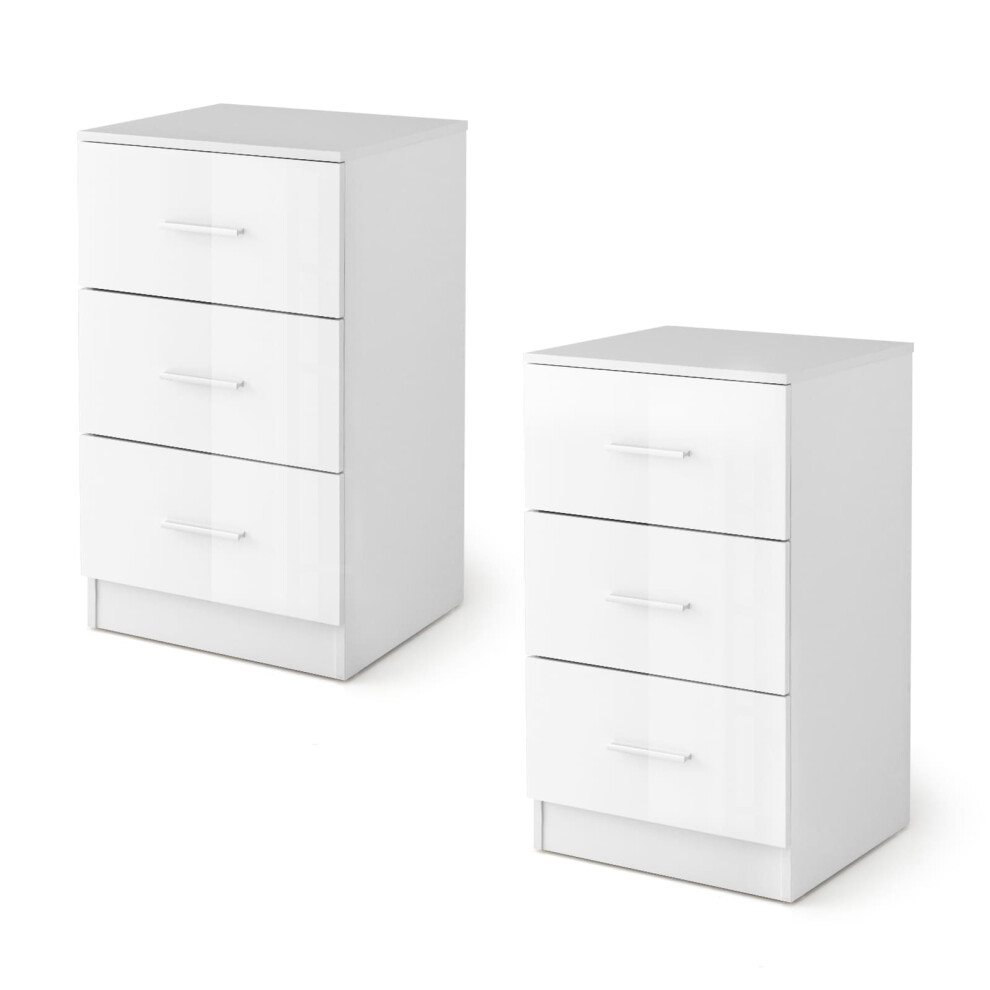 2Pcs 3-Drawer Chest Storage Cabinet Dresser Night Stand Organizer White