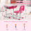 Casart Height Adjustable Kids Study Table and Chair Set with Tilting Tabletop-Pink 4