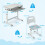 Casart Height Adjustable Kids Study Table and Chair Set with Tilting Tabletop-Grey 3