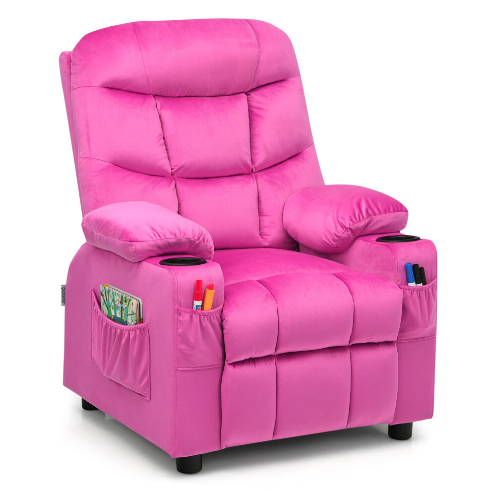 Kids Recliner Chair Velvet Adjustable Sofa Chair Gaming Lounge Chair-Pink