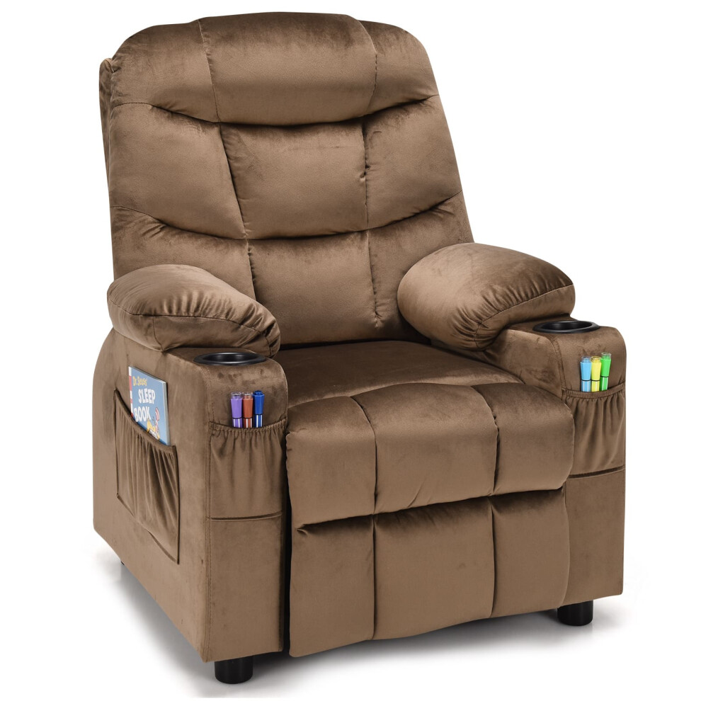 Kids Recliner Chair Velvet Adjustable Sofa Chair Gaming Lounge Chair-Coffee