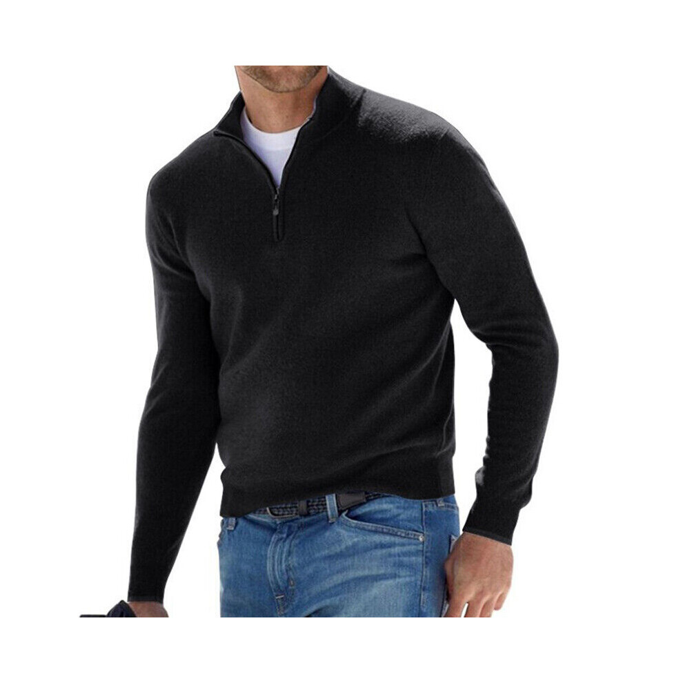 Sweat Ã Capuche Pour Hommes Fermeture Ã‰clair Col En V Slim Décontracté /-Noir-L