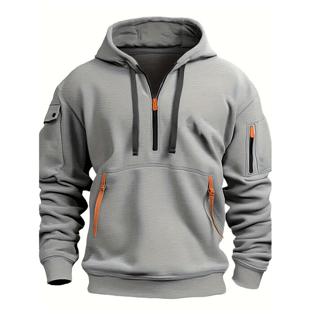 Pull Ã Capuche Avec Col ZippÃ Pour Homme Sweat-Shirt DÃcontractÃ Ã Manches F-gris clair-S=EUR S
