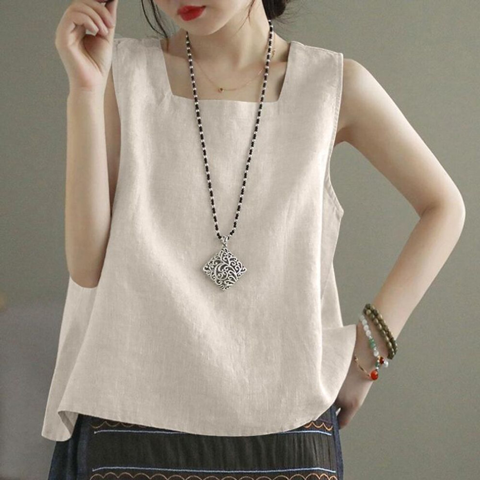 (khaki, L) Zanzea Women Casual Square Neck Sleeveless Loose Summer Cotton Tank Tops