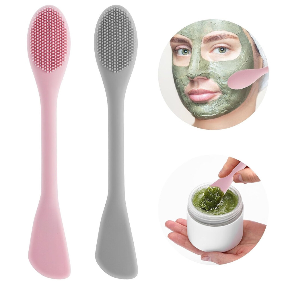 (Green) 1PC Double Headed Silicone Face Cleansing Scrubber Brush Facial Mask Brushes Applicator for Women Face Makeup Brush Skin Care