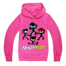 (Rose red, 9-10Years) Ninja Kidz Printed Kids Boys Girls Hoodies Long Sleeve Hooded Sweatshirt Pullover Jumper Tops