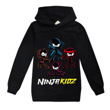 (Black, 11-12Years) Ninja Kidz Printed Kids Boys Girls Hoodies Long Sleeve Hooded Sweatshirt Pullover Jumper Tops