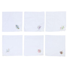 6pcs Women Cotton Handkerchiefs Flower Embroidered Handkerchief (random Style)