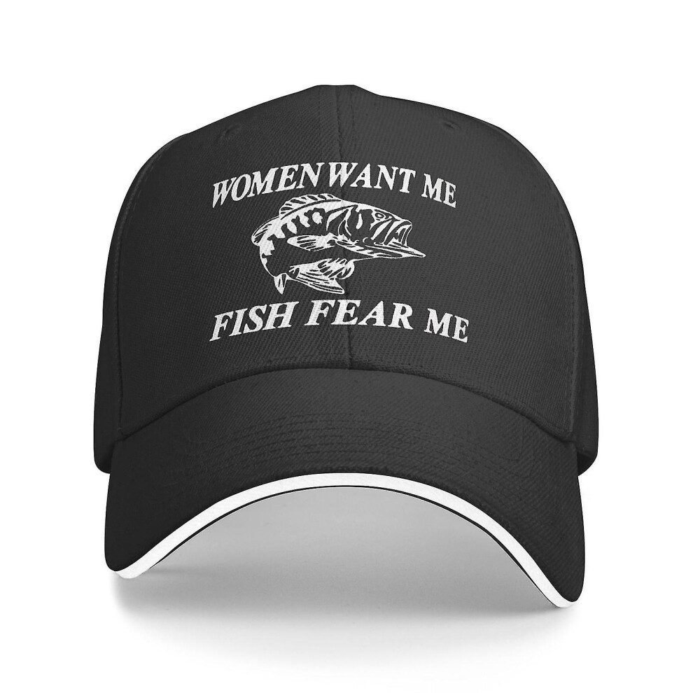 (fish 25) Women Want Me Fish Fear Me Washed Baseball Cap Trucker Hat Adult Unisex Adjustable Dad Hat Summer Breathable Stretch Hats