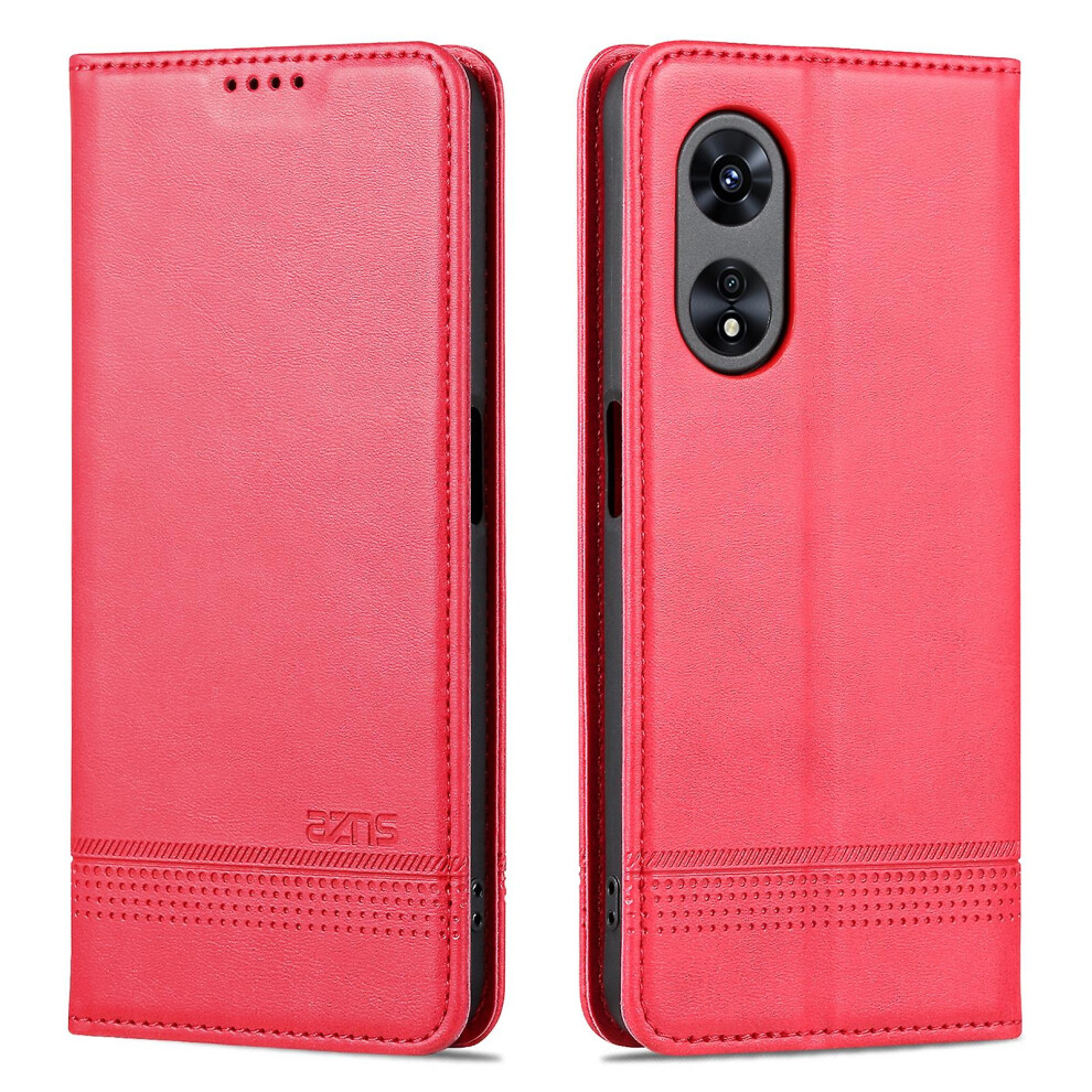 (Red) Azns For Oppo A58 5G / A58x 5G / A78 5G Anti-Scratch Leather Phone Case Stand Wallet Magnetic Flip Cover Red 8715748776859
