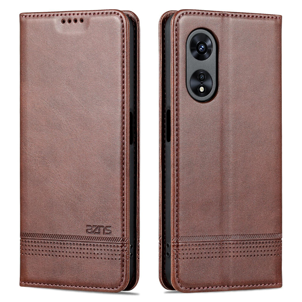 (Coffee) Azns For Oppo A58 5G / A58x 5G / A78 5G Anti-Scratch Leather Phone Case Stand Wallet Magnetic Flip Cover Brown 8715748776866