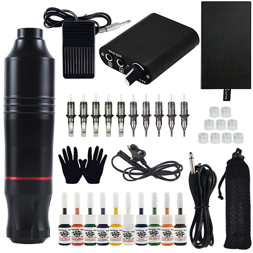 (AU Plug) Professional Tattoo Kit Rotatable Tattoo Machine Pen With Power Supply Foot Pedal Cartridges Needles
