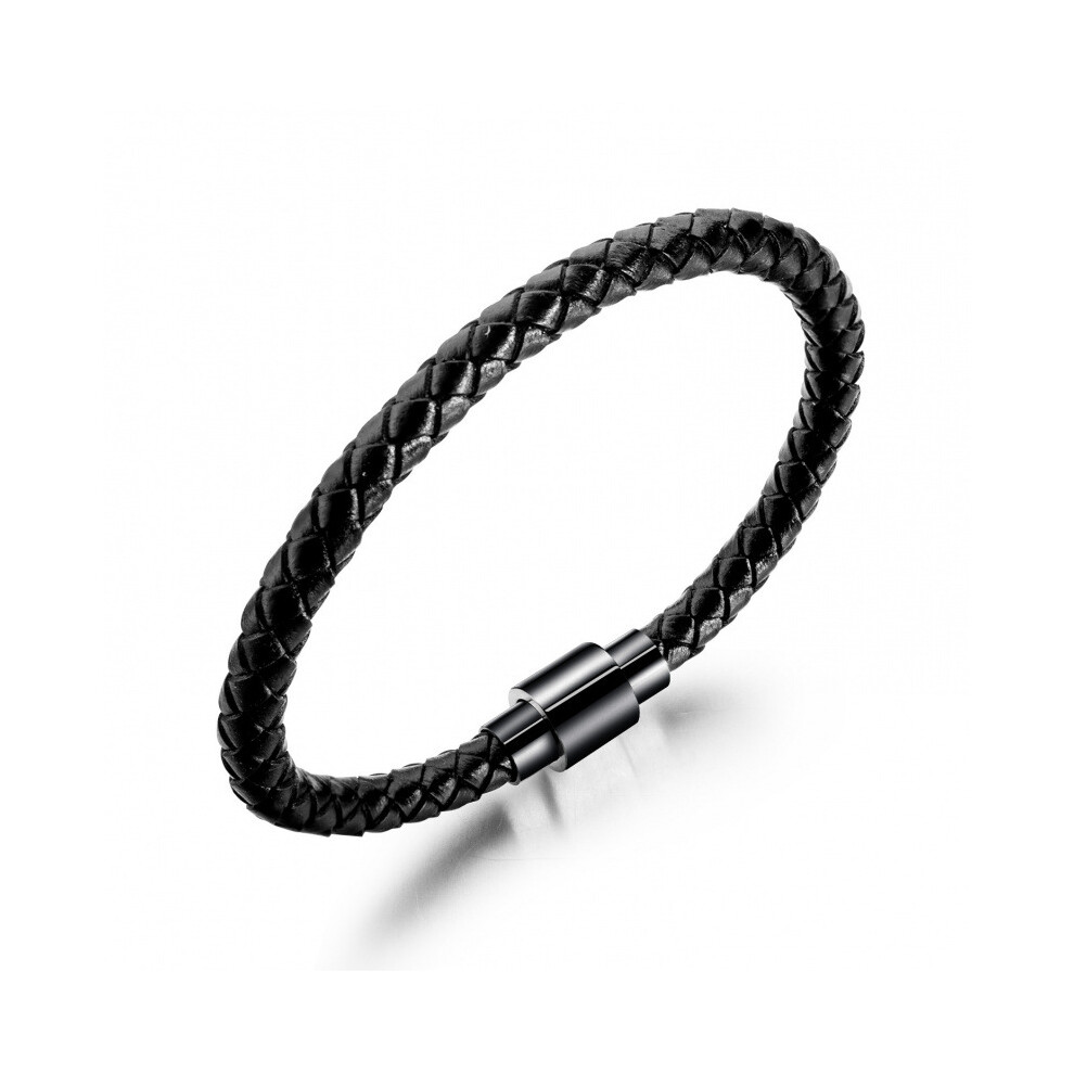 Mens Leather Bracelet with Stainless Steel Magnetic Clasp