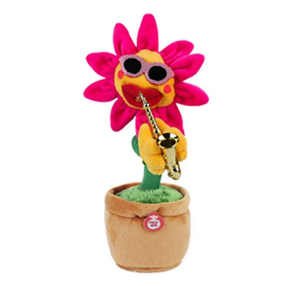 Konhill (, Fillet) Dancing Sunflower With Sax 35Cm Electronic Singing Toy 80 Songs Swinging Plant Pot Red