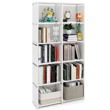 (White, 6-Tiers) Cube Storage Unit Bookcase Shelf Double Row