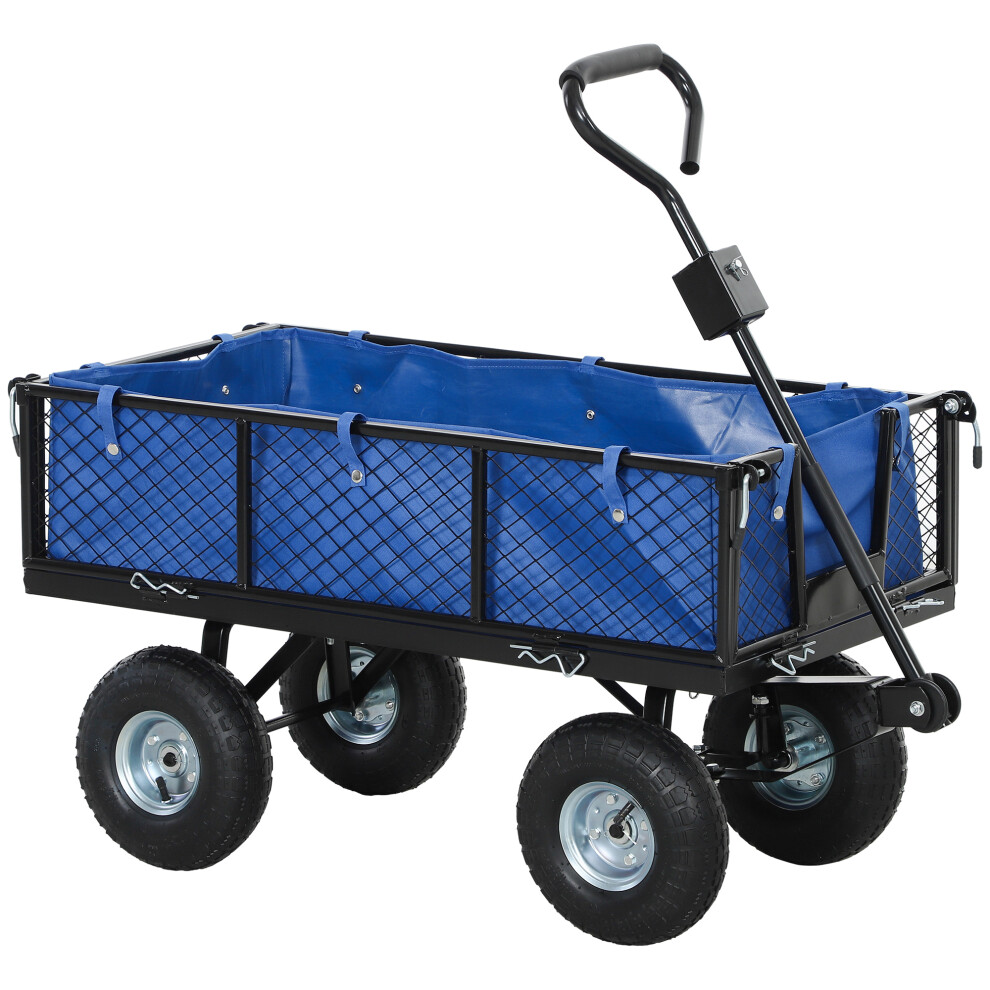 Outsunny Garden Cart With Removable Liner, Quick-Release Sides, Blue