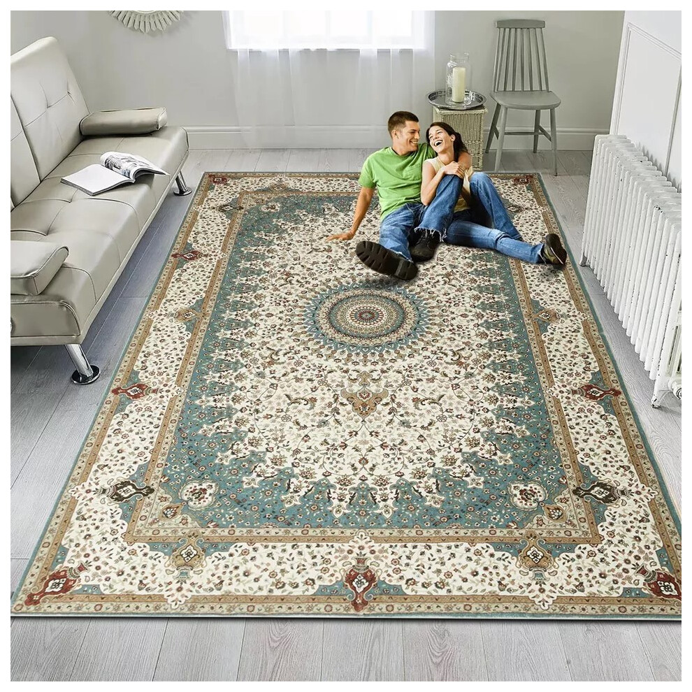 (200 x 290 cm (6 ft. 7 in x 9 ft. 6 in), Willow Teal) Non Slip Traditional Rugs Large Living Room Rug Bedroom Carpets