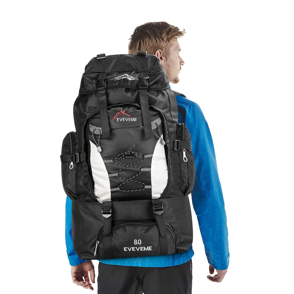80L Extra Large Hiking Camping Backpack Rucksack Waterproof Travel Bag Black