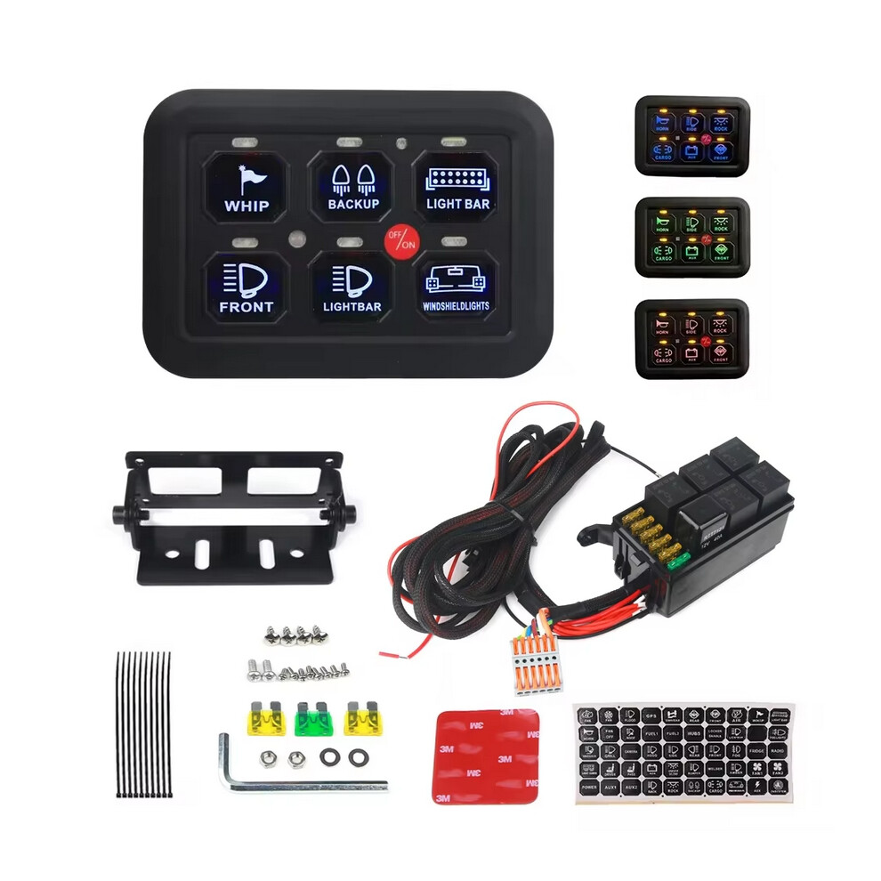 12V-24V Led 6 Gang Switch Panel 600W-1200W Circuit Control Relay System Box Slim Touch Control Panel For Boat Jeep Utv Caravan 6901436563333